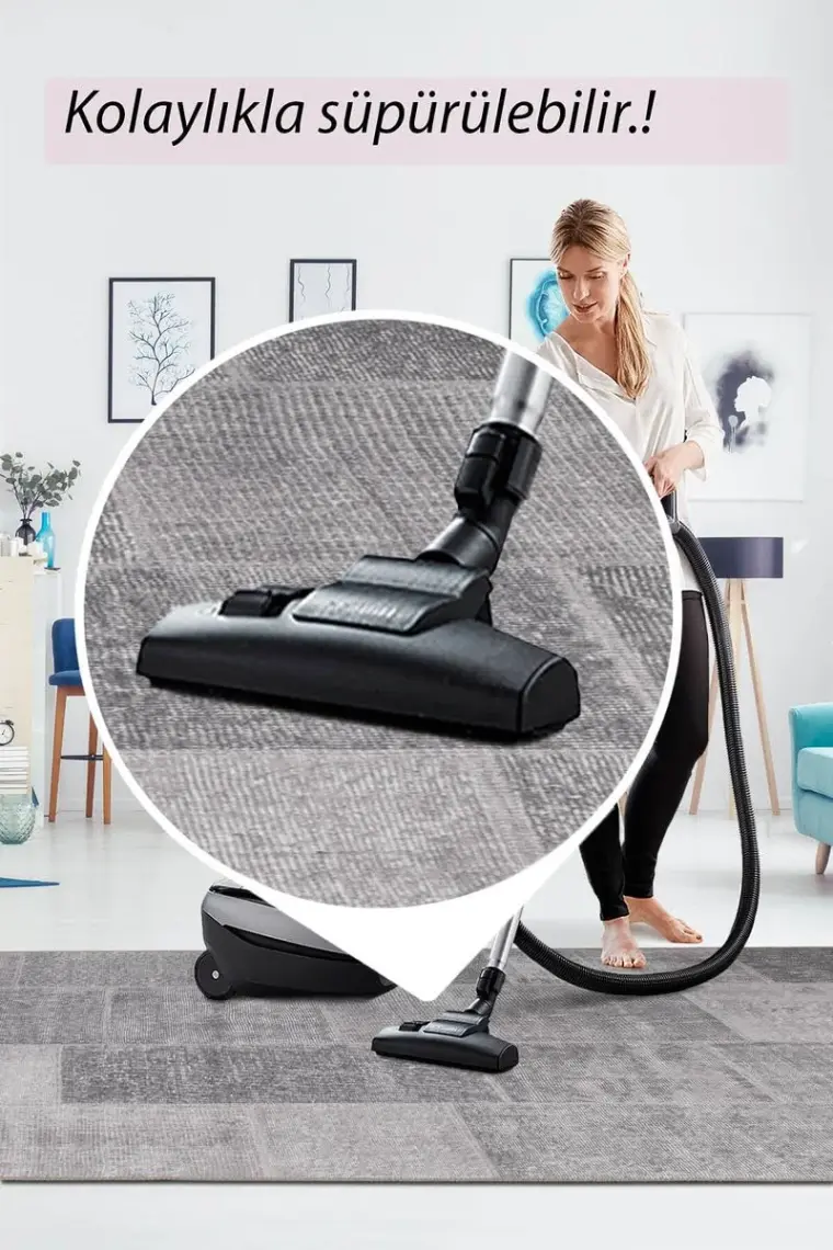 Artloop Folk Patchwork Desenli Dokuma Taban Dekoratif Gri Halı (Ba 36)