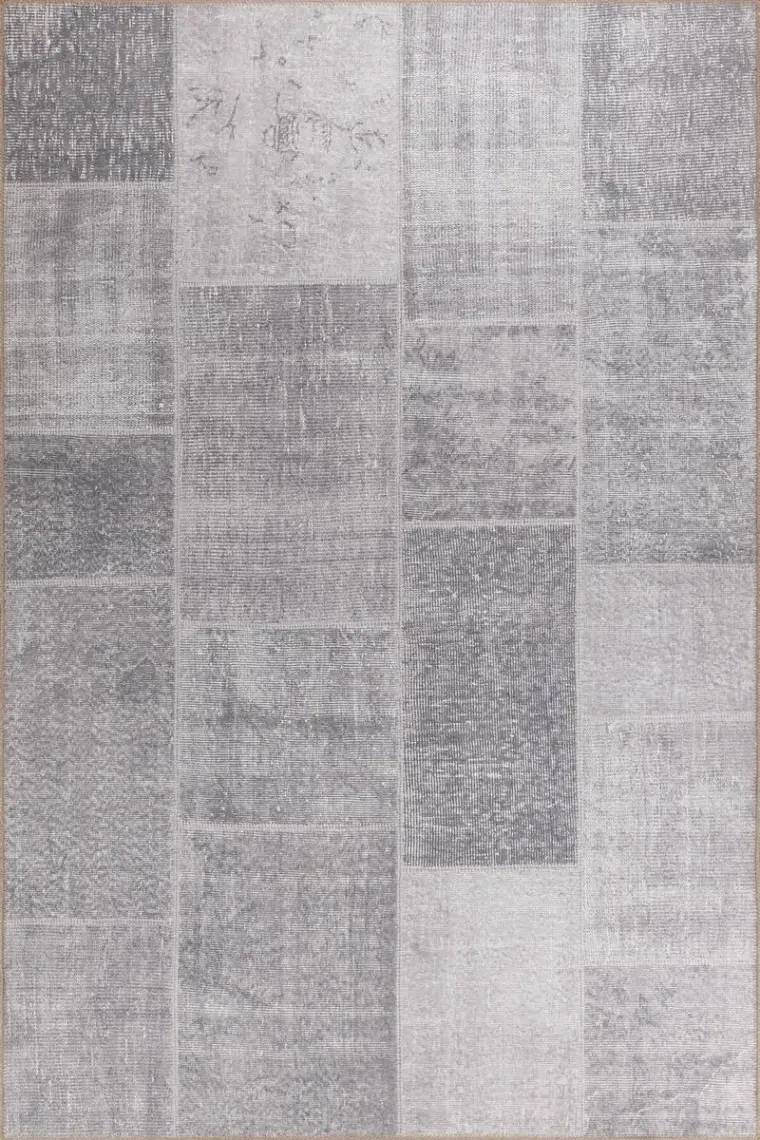 Artloop Folk Patchwork Desenli Dokuma Taban Dekoratif Gri Halı (Ba 36)