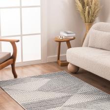 Koza Halı Retro Krem Gri Geometrik Desenli Tozumaz Salon Koridor Balkon Teras Bahçe Oturma Odası Halısı 19270A