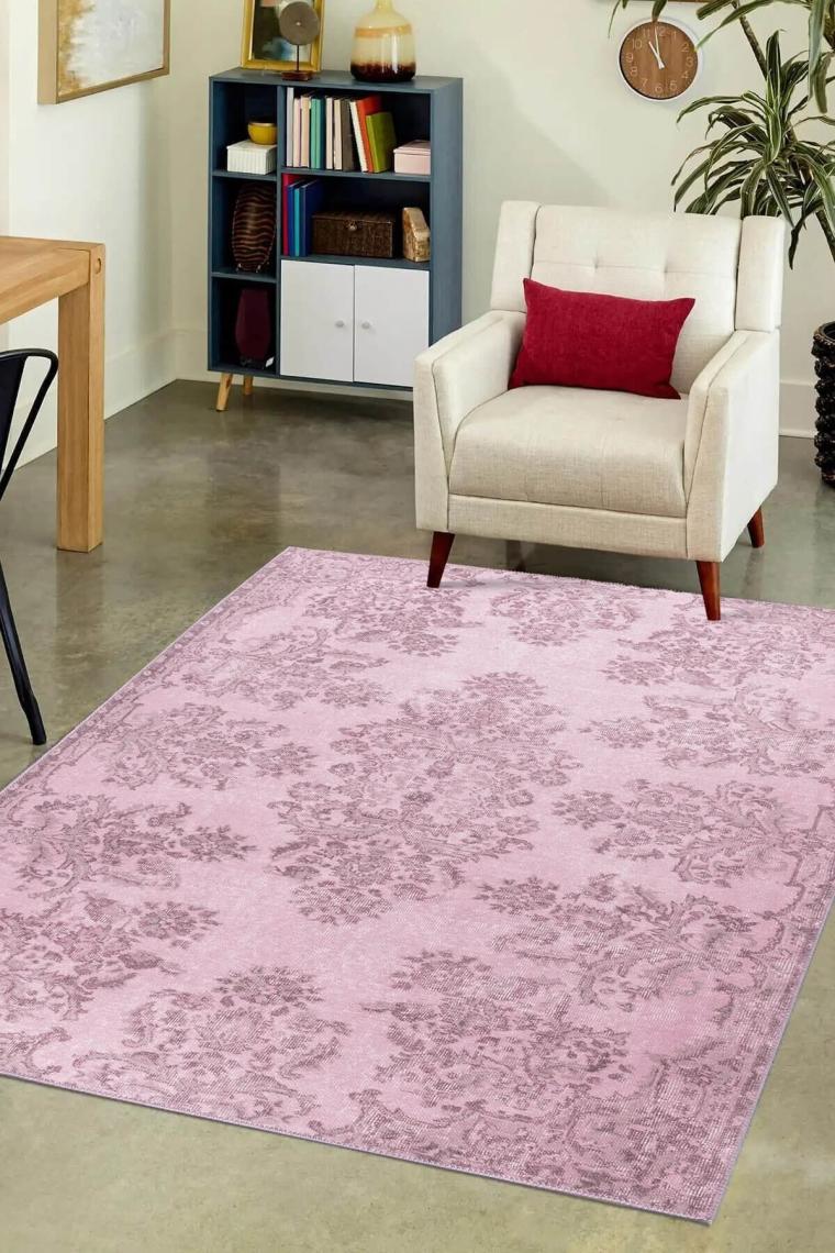 Artloop Folk Vintage Desenli Dokuma Taban Dekoratif Pembe Halı (Ba 02)