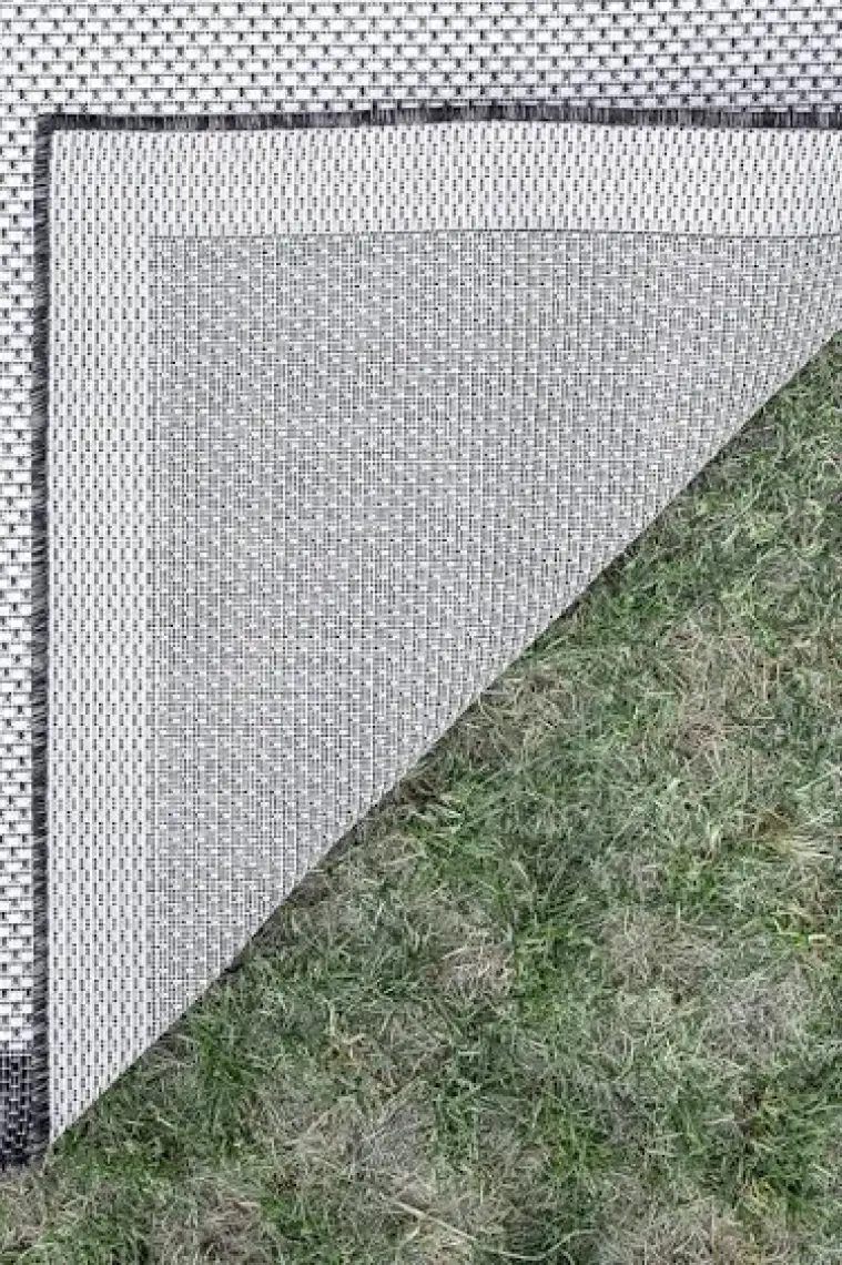 Fresco Ekru Siyah İskandinav Jüt Yıkanabilir Halı Kilim Balkon Teras Mutfak Salon Koridor Halısı 23745A