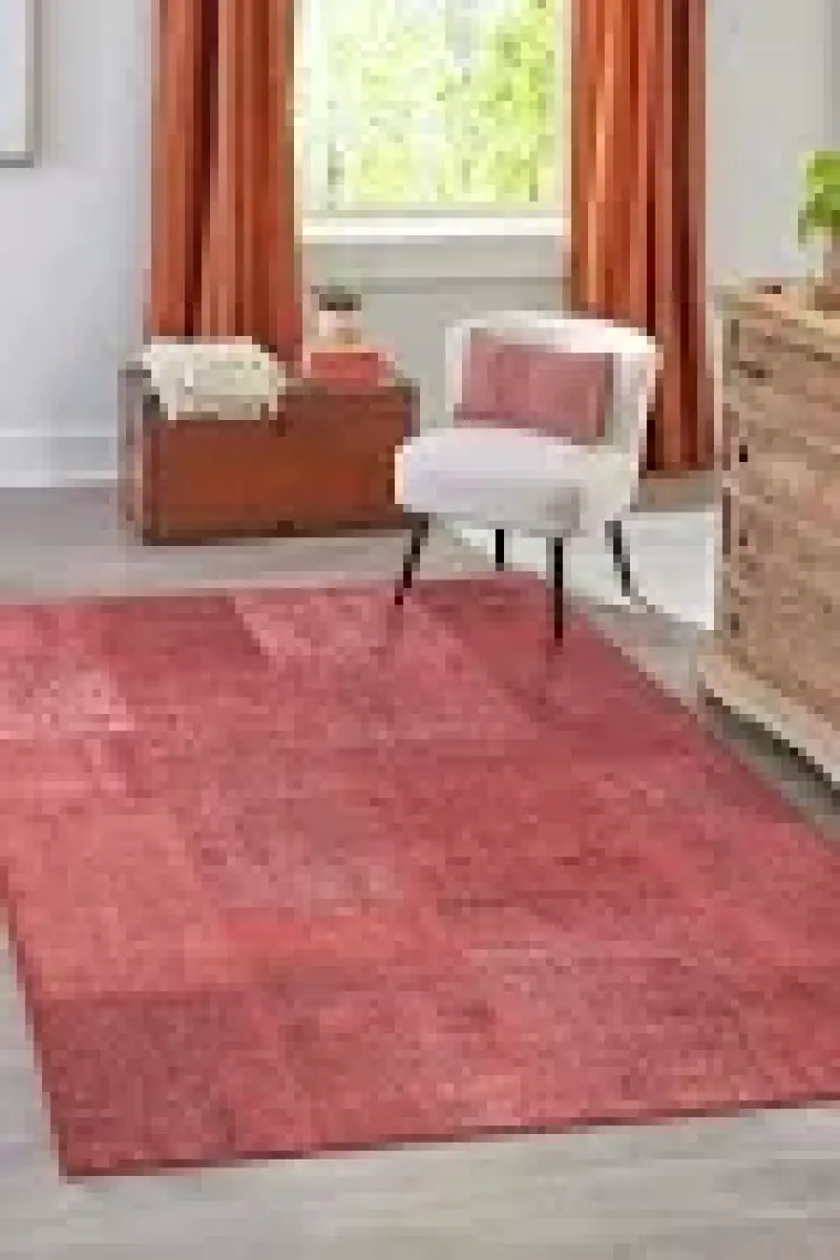 Artloop Patchwork Desenli Salon Halısı, Jazz Şönil |Pamuk-Polyester| Kırmızı Halı Al 164