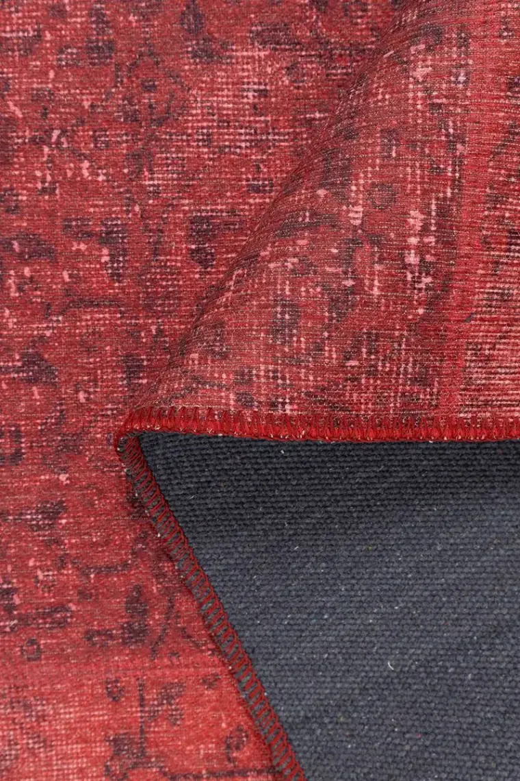 Artloop Patchwork Desenli Salon Halısı, Jazz Şönil |Pamuk-Polyester| Kırmızı Halı Al 164