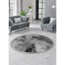 Dijidekor Delüxe Halı Antrasit Saçaklı Deri Taban Yuvarlak Halı Yeni Kabartmalı Model Salon Halısı