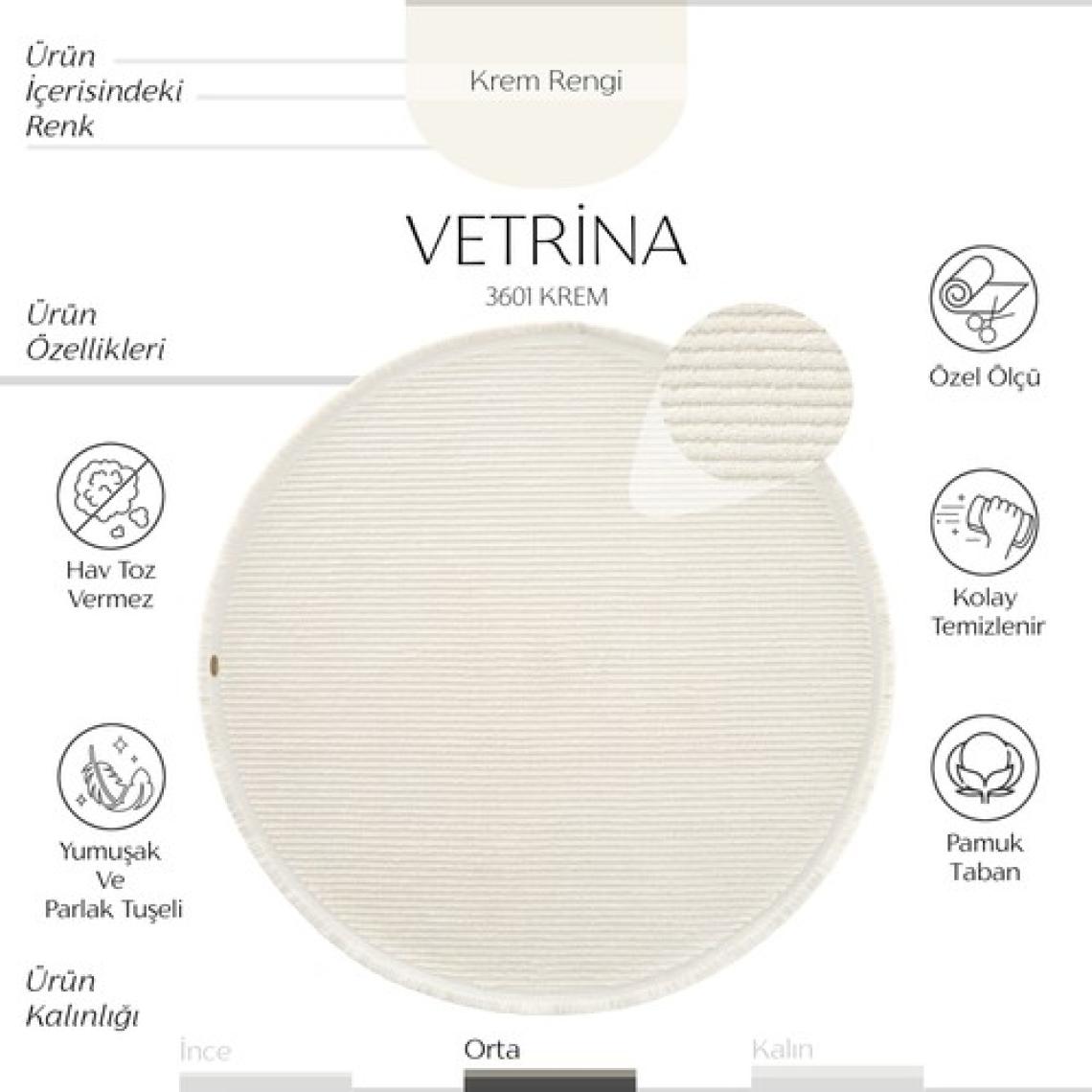 Cool Halı Vetrina 3601 Krem Yumuşak Halı Kilim Salon Mutfak Koridor Kesme Yolluk Yuvarlak Makine Halısı