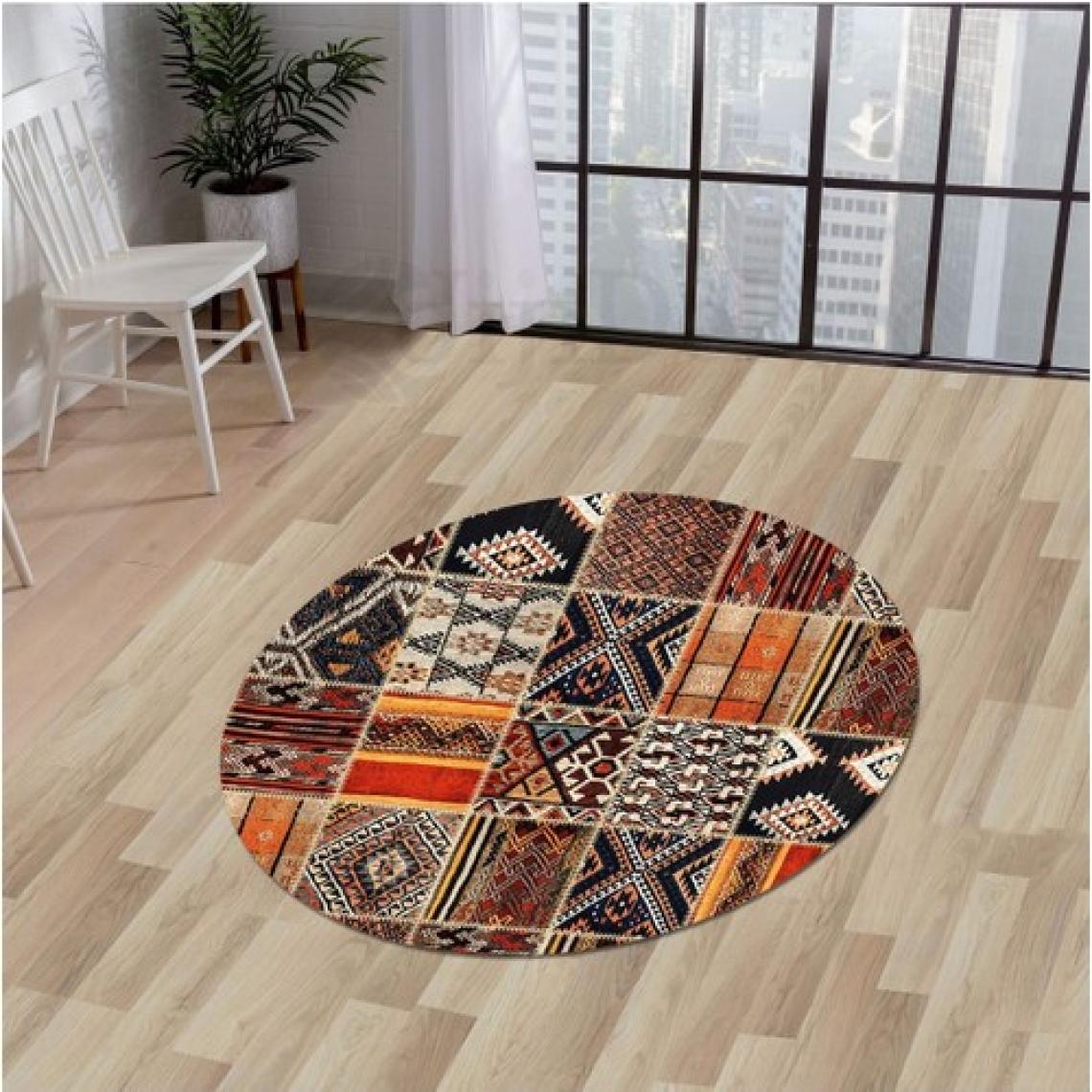 Dijidekor Halı Turuncu  K1300  Yuvarlak Kaymaz Kesme Ince Yolluk Kilim Salon Halısı Modelleri