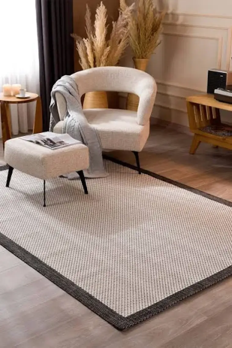 Koza Halı Fresco Ekru Siyah Iskandinav Jüt Yıkanabilir Halı Kilim Balkon Teras Mutfak Salon Koridor Halısı 23745A