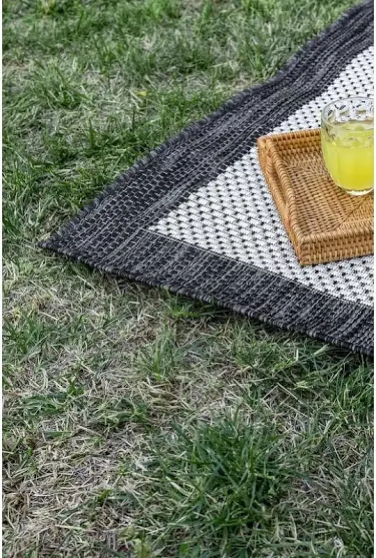 Koza Halı Fresco Ekru Siyah Iskandinav Jüt Yıkanabilir Halı Kilim Balkon Teras Mutfak Salon Koridor Halısı 23745A