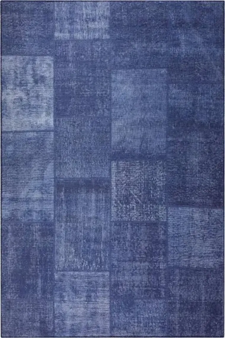 Artloop Patchwork Desenli Salon Halısı, Jazz Şönil |Pamuk-Polyester| Lacivert Halı Al 63