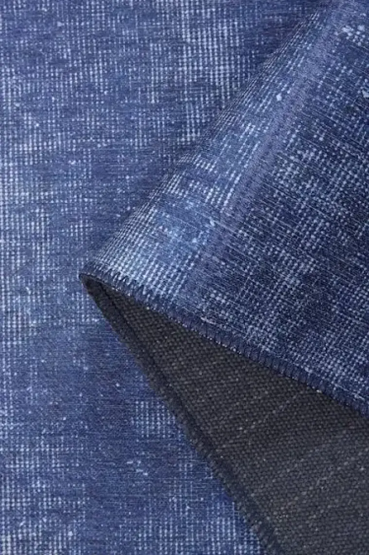 Artloop Patchwork Desenli Salon Halısı, Jazz Şönil |Pamuk-Polyester| Lacivert Halı Al 63