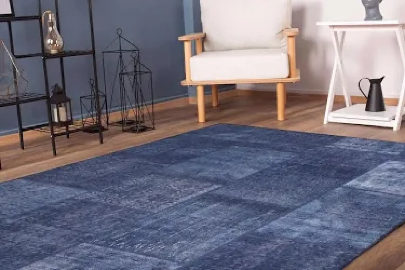 Artloop Patchwork Desenli Salon Halısı, Jazz Şönil |Pamuk-Polyester| Lacivert Halı Al 63