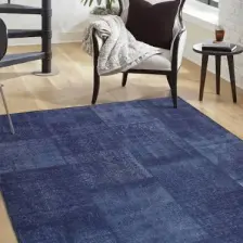 Artloop Patchwork Desenli Salon Halısı, Jazz Şönil |Pamuk-Polyester| Lacivert Halı Al 63