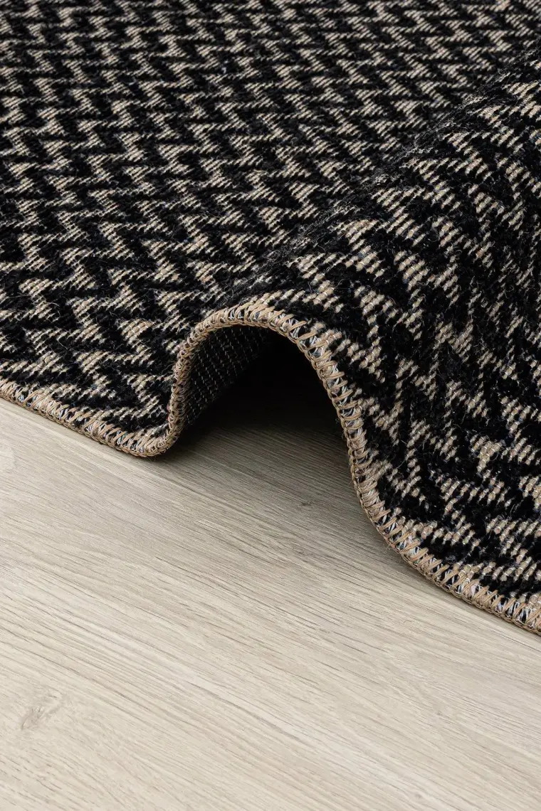 Koza Halı Rosso Siyah Dokuma   Jüt Halı Kilim Salon Oturma Odası Yatak Odası Koridor Halısı 23033A