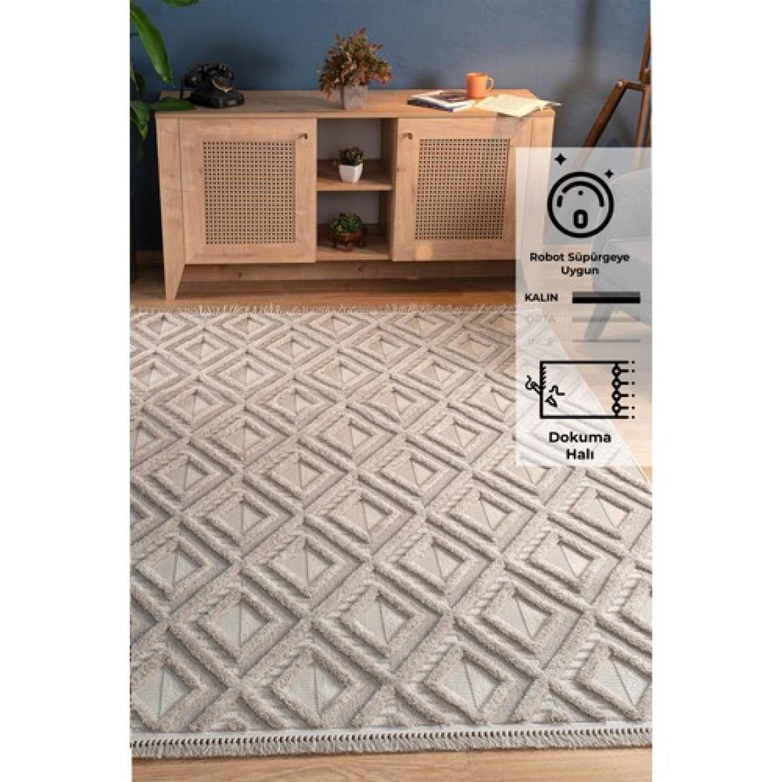 Konfor Bukle 6657 Bej Yumuşak Örgü Modern Dokuma Halı80x150