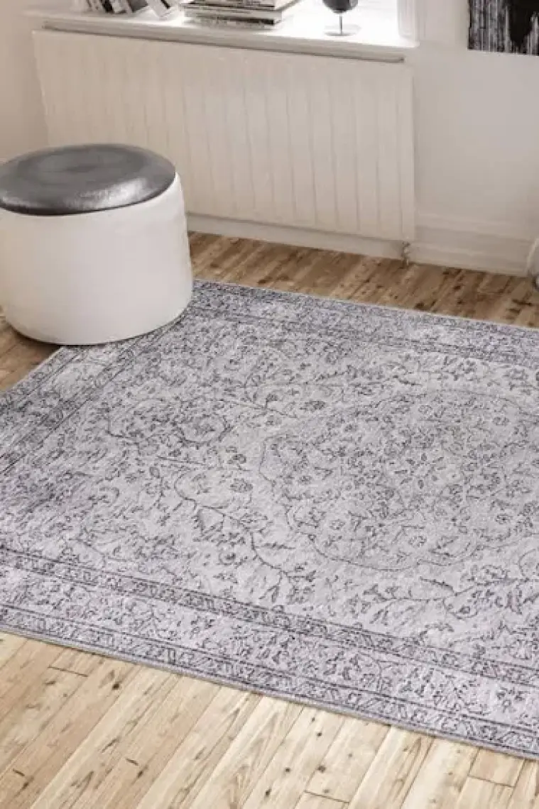 Artloop Dorian Eskitme Desenli Dokuma Taban Dekoratif Gri Halı AL 97
