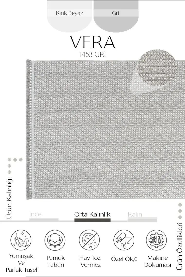 Cool Halı Vera 1453 Gri Yumuşak Dokulu Halı Kilim Salon Mutfak Koridor Kesme Yolluk Dokuma Makine Halısı