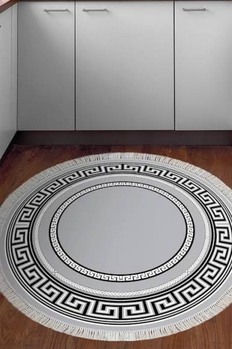 Alanur Home Eko Trend Djt Banyo Paspası Yıkanabilir Kaymaz Taban 651m Yuvarlak Modern Gri