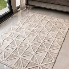 Cool Halı Sakura 2201 Krem Hav Toz Vermez Etnik Desenli Modern Bukleli Salon Halısı