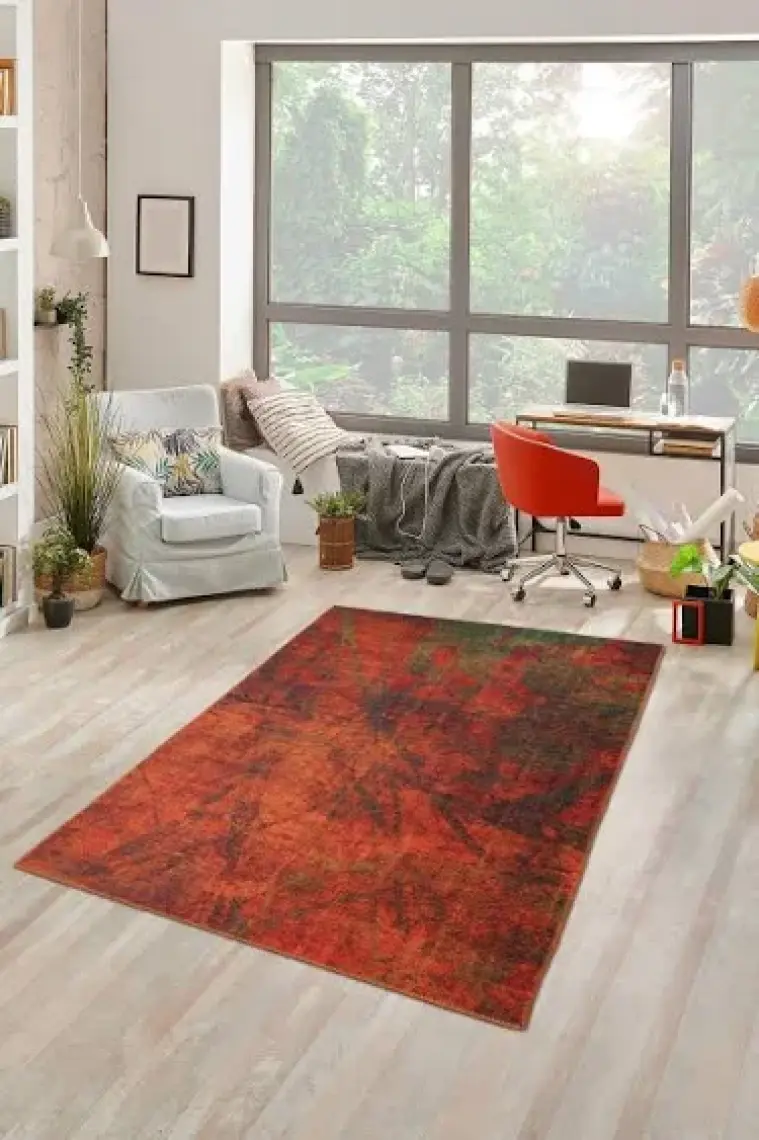 Artloop Modern Dekoratif Salon Halısı, Fusion Şönil |Pamuk-Polyester| Turuncu Halı Al 09