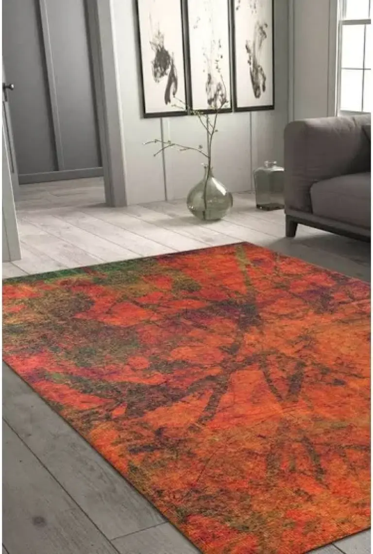 Artloop Modern Dekoratif Salon Halısı, Fusion Şönil |Pamuk-Polyester| Turuncu Halı Al 09