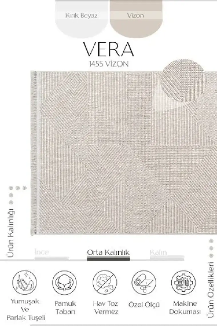 Cool Halı Vera 1455 Vizon Yumuşak Dokulu Halı Kilim Salon Mutfak Koridor Kesme Yolluk Dokuma Makine Halısı