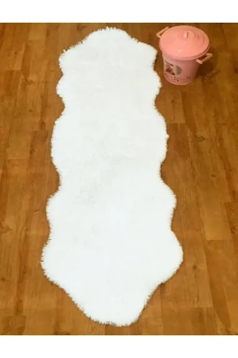 Tappeto Tavşan Tüyü Çift Kafa Post Peluş Yıkanabilir Kaymaz Taban  Kar Beyaz