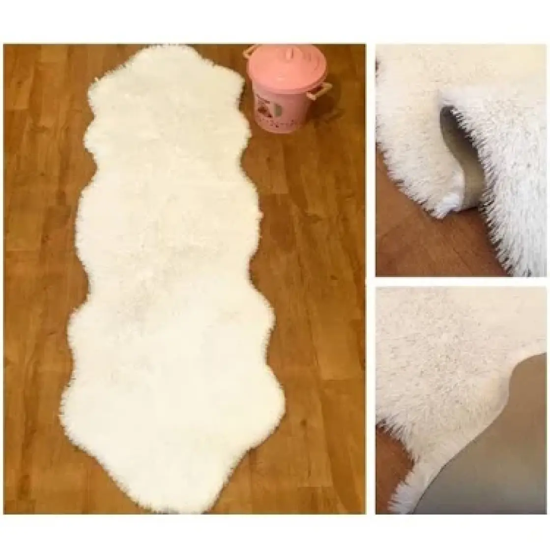 Tappeto Tavşan Tüyü Çift Kafa Post Peluş Yıkanabilir Kaymaz Taban  Kar Beyaz