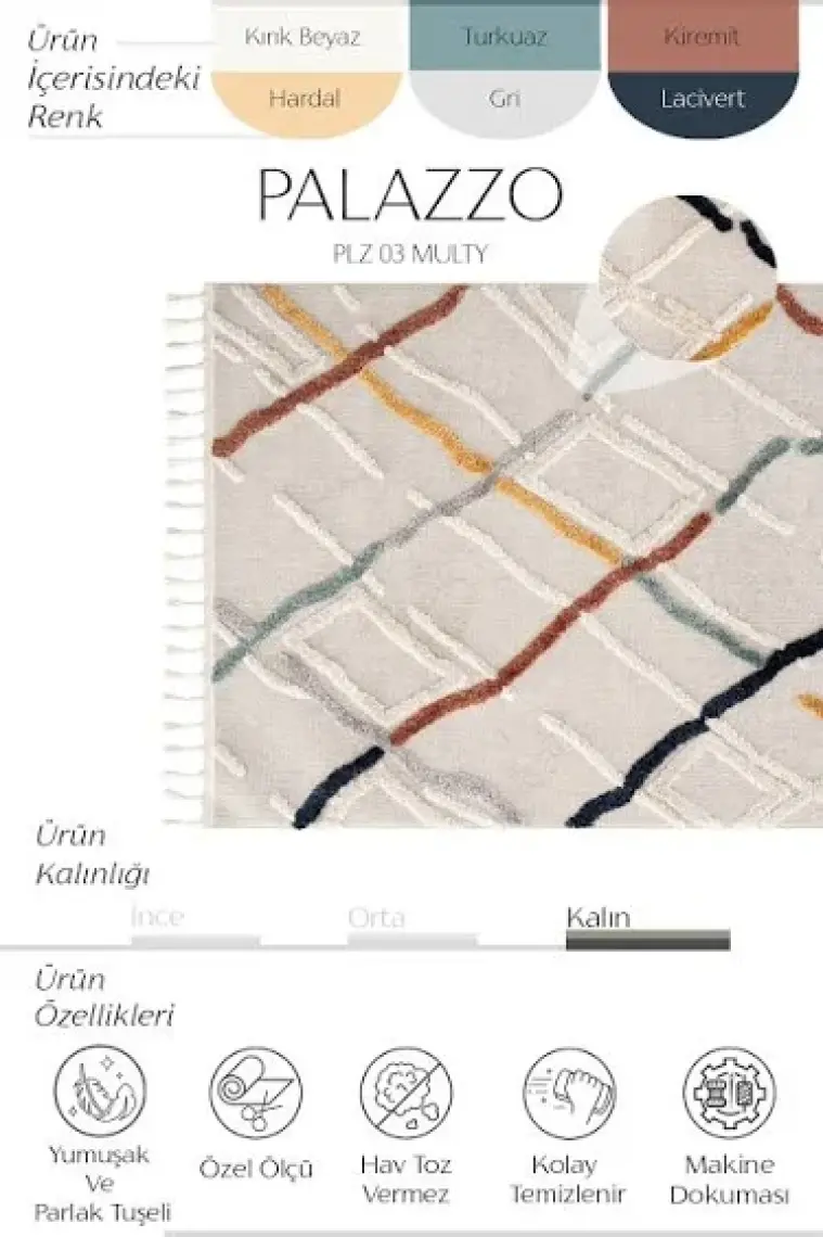 Cool Halı Palazzo 03 Multi Bukle Salon Halısı Hav Toz Vermez Mutfak Halısı Yumuşak Dokulu Çocuk Odası Halısı İskandinav Tarz Koridor Kesme Yolluk