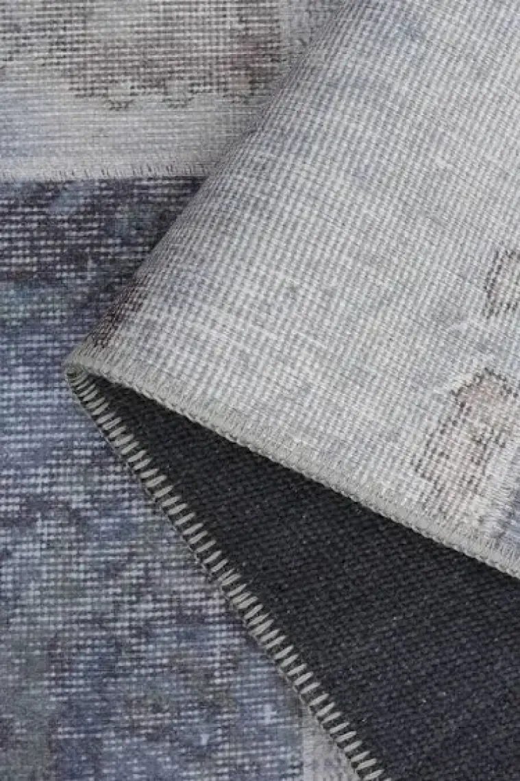 Artloop Patchwork Desenli Salon Halısı, Jazz Şönil |Pamuk-Polyester| Gri Halı Al 83