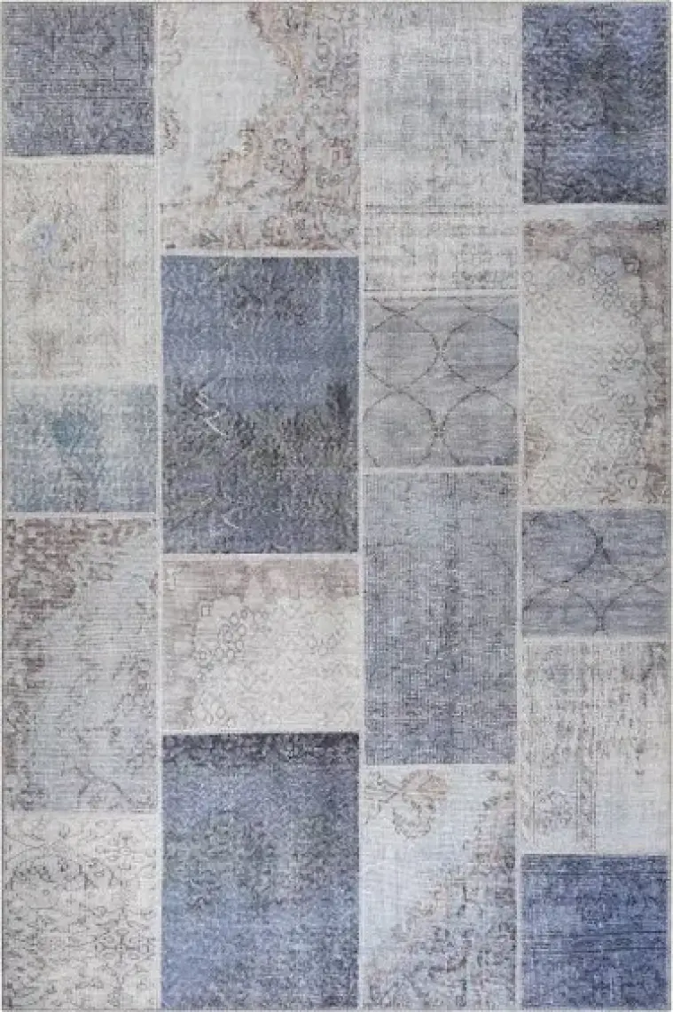Artloop Patchwork Desenli Salon Halısı, Jazz Şönil |Pamuk-Polyester| Gri Halı Al 83