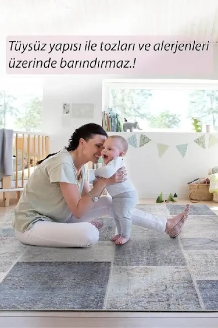 Artloop Patchwork Desenli Salon Halısı, Jazz Şönil |Pamuk-Polyester| Gri Halı Al 83