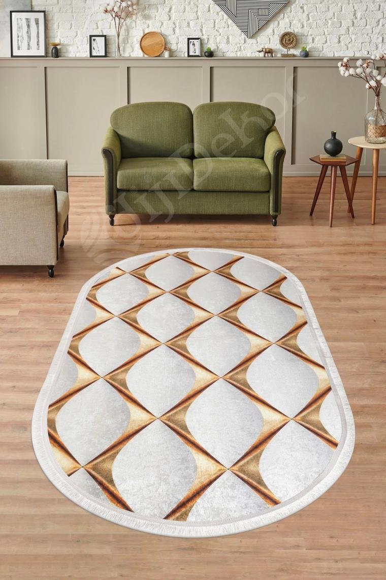 Dijidekor Halı Gold  KY7059 Yıkanabilir Oval Kesme Ince Yolluk Kilim Salon Halısı Modelleri