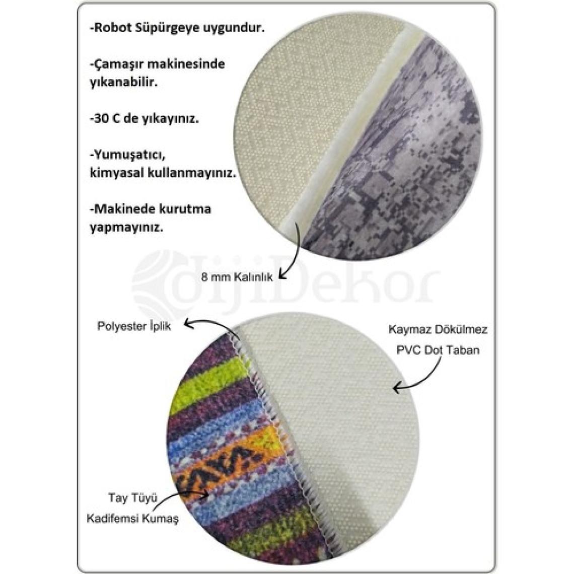 Dijidekor Halı Siyah  K1310 Yıkanabilir Saçaksız Kesme Ince Yolluk Kilim Salon Halısı Modelleri