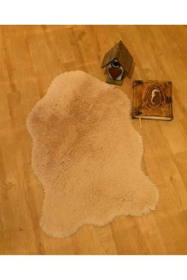 Tappeto Tavşan Tüyü Tek Kafa Post Peluş Yıkanabilir Kaymaz Taban  Camel