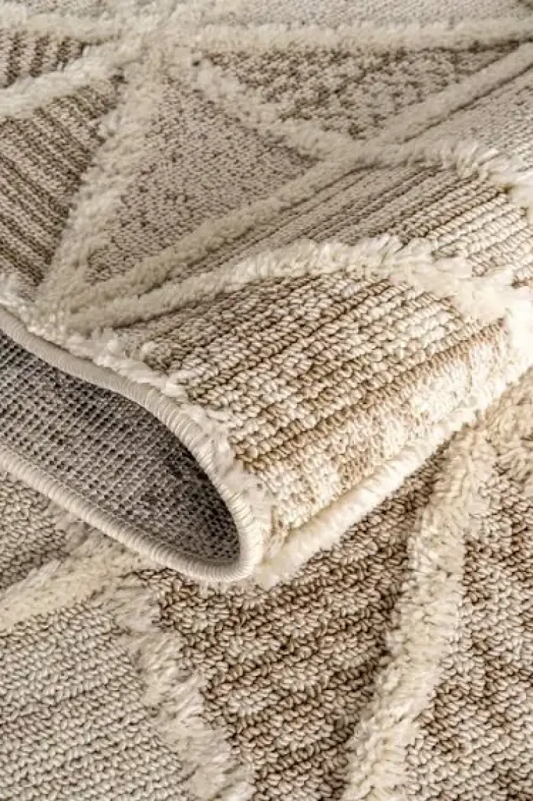 Cool Halı Sakura 2201 Krem Hav Toz Vermez Etnik Desenli Modern Bukleli Salon Halısı