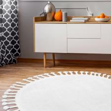 Dijidekor Peluş Halı Beyaz Saçaklı Yuvarlak Kesme Post Yolluk Kilim