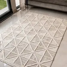 Cool Halı Sakura 2201 Krem Hav Toz Vermez Etnik Desenli Modern Bukleli Salon Halısı