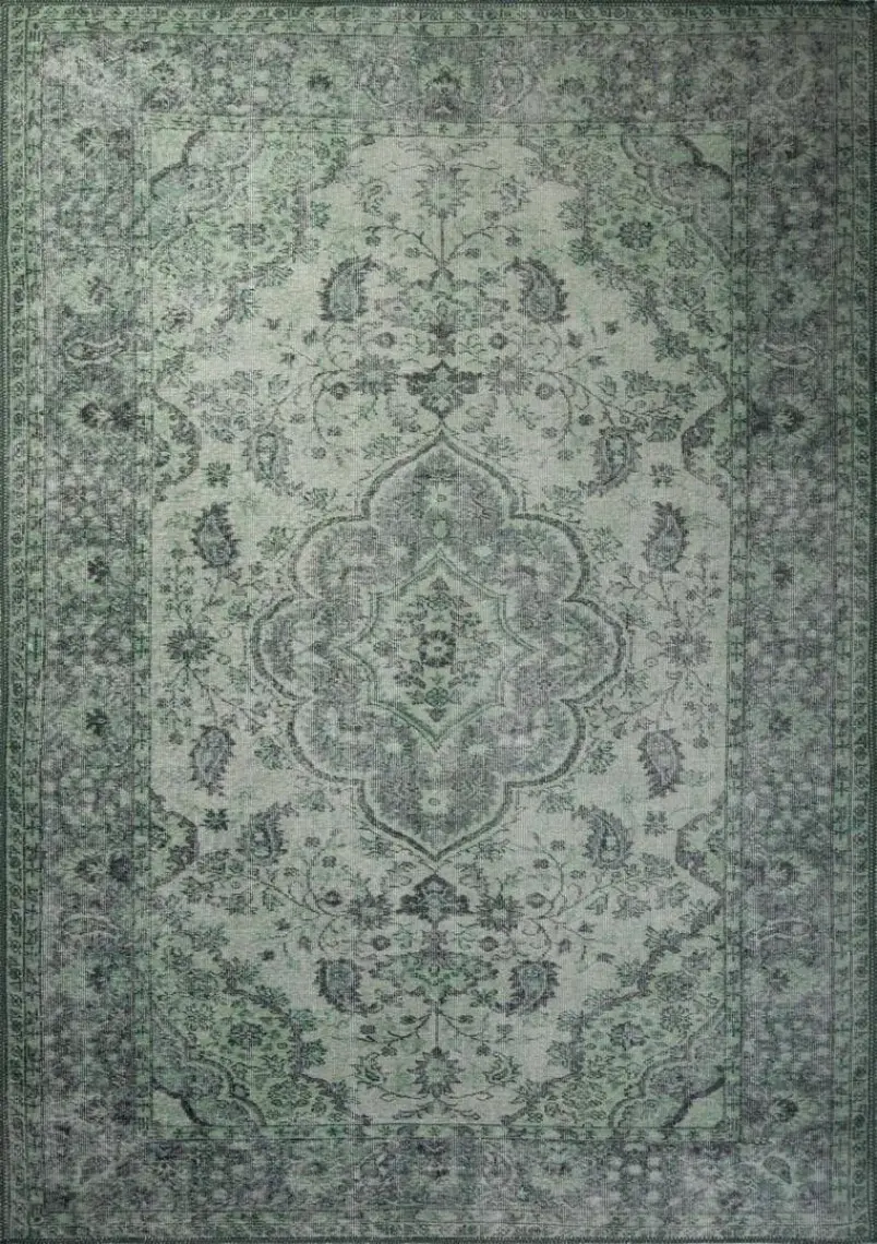 Artloop Blues Vintage Desenli Dokuma Taban Dekoratif Yeşil Halı AL 139