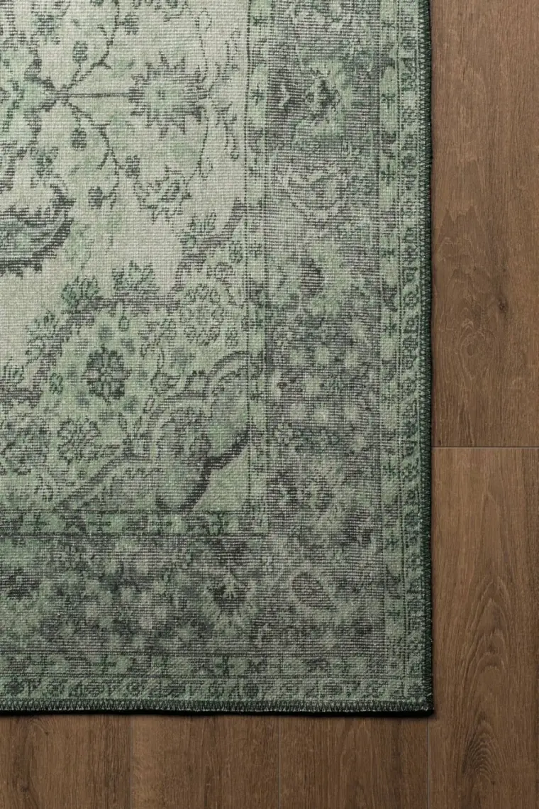 Artloop Blues Vintage Desenli Dokuma Taban Dekoratif Yeşil Halı AL 139