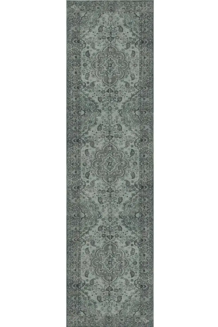 Artloop Blues Vintage Desenli Dokuma Taban Dekoratif Yeşil Halı AL 139