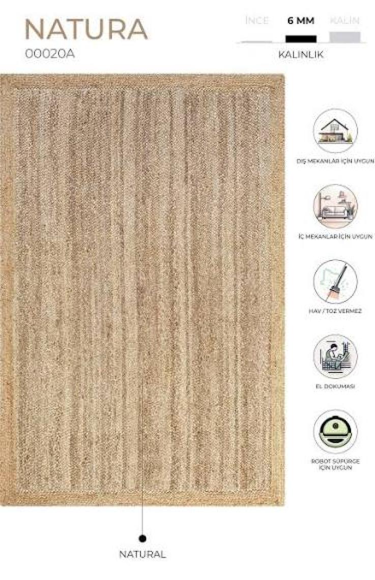 Natura El Dokuma Jüt Bohem Tarz Otantik Salon Oturma Odası Koridor Yatak Odası Natural Halı 00020A
