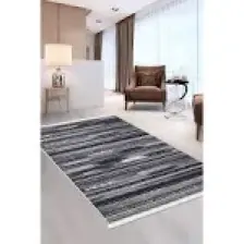Dijidekor Halı Gri  Köln Yıkanabilir Saçaklı Kare Kesme Ince Yolluk Kilim Salon Halısı Modeli