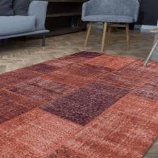 Artloop Patchwork Desenli Salon Halısı, Jazz Şönil |Pamuk-Polyester| Turuncu Halı Al 62
