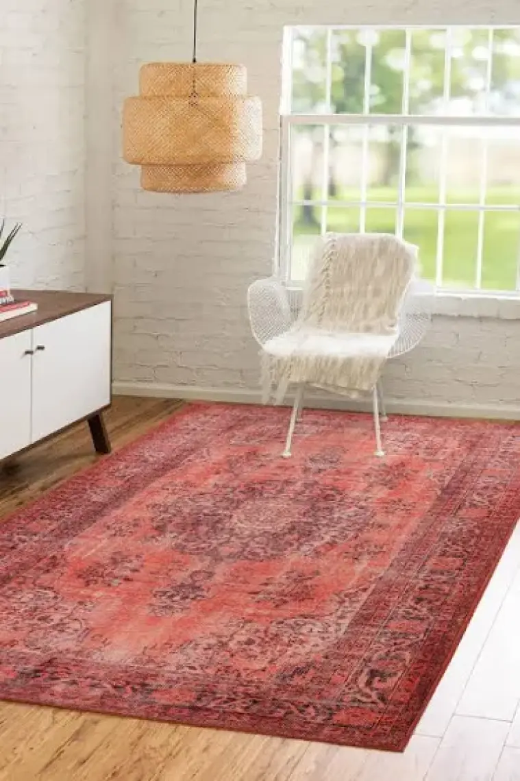 Artloop Vintage Salon Halısı, Blues Şönil Dokuma |Pamuk-Polyester|Kırmızı Halı Al 131