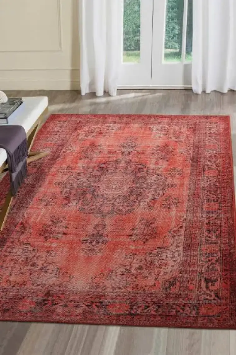 Artloop Vintage Salon Halısı, Blues Şönil Dokuma |Pamuk-Polyester|Kırmızı Halı Al 131