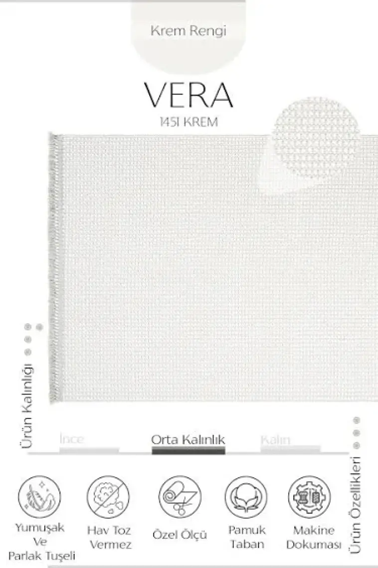 Cool Halı Vera 1451 Krem Yumuşak Dokulu Halı Kilim Salon Mutfak Koridor Kesme Yolluk Dokuma Makine Halısı