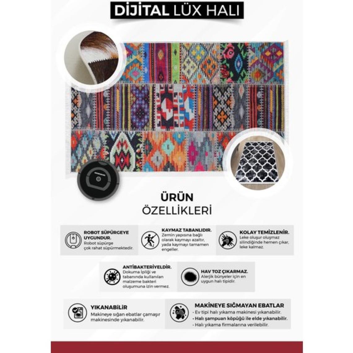 Dijidekor Halı Gri Maça Yıkanabilir Saçaksız Yuvarlak Kesme Ince Yolluk Kilim Salon Halısı Modeli