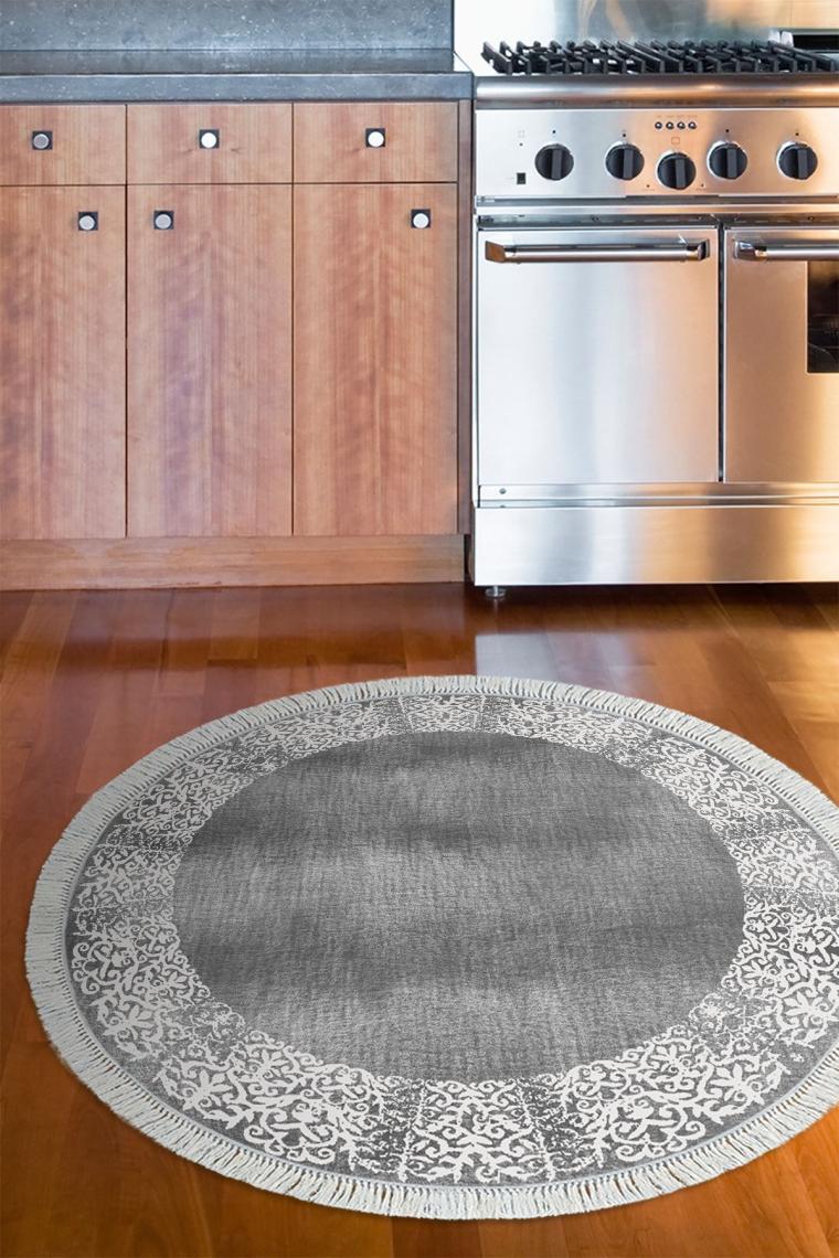 Alanur Home Eko Trend Djt Banyo Paspası Yıkanabilir Kaymaz Taban 1460 Yuvarlak Modern Gri