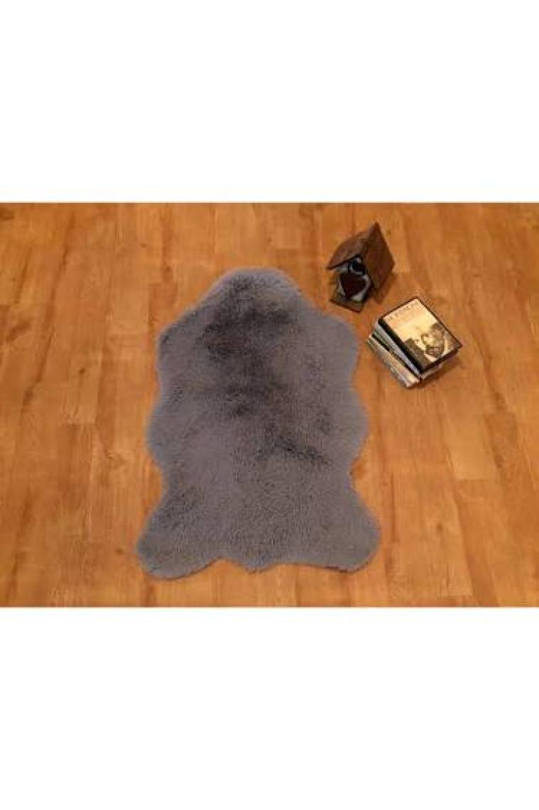 Tappeto Tavşan Tüyü Tek Kafa Post Peluş Yıkanabilir Kaymaz Taban  Gri