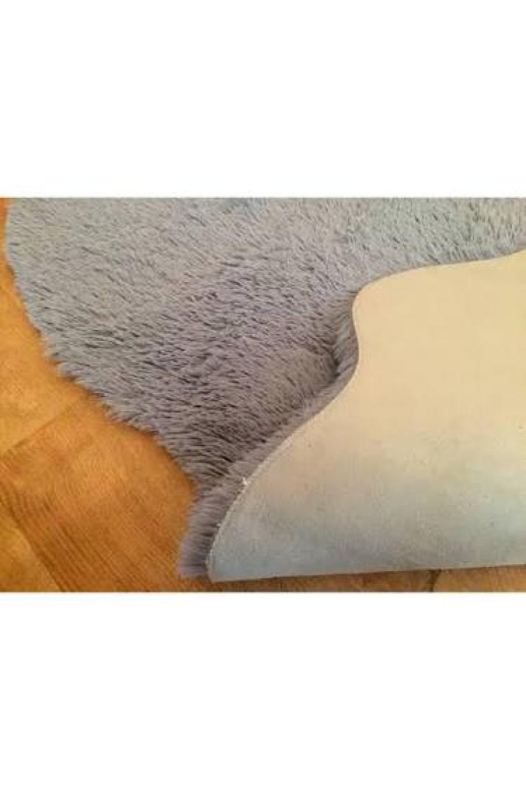 Tappeto Tavşan Tüyü Tek Kafa Post Peluş Yıkanabilir Kaymaz Taban  Gri